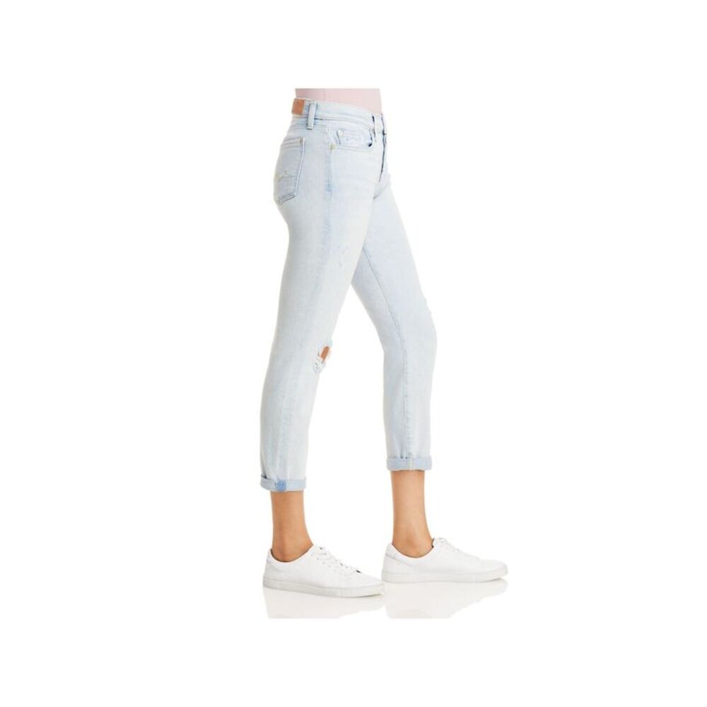 7 FOR ALL MANKIND Womens Blue Stretch Zippered Slim Destroyed Boyfriend Jeans 28 - Picture 3 of 4